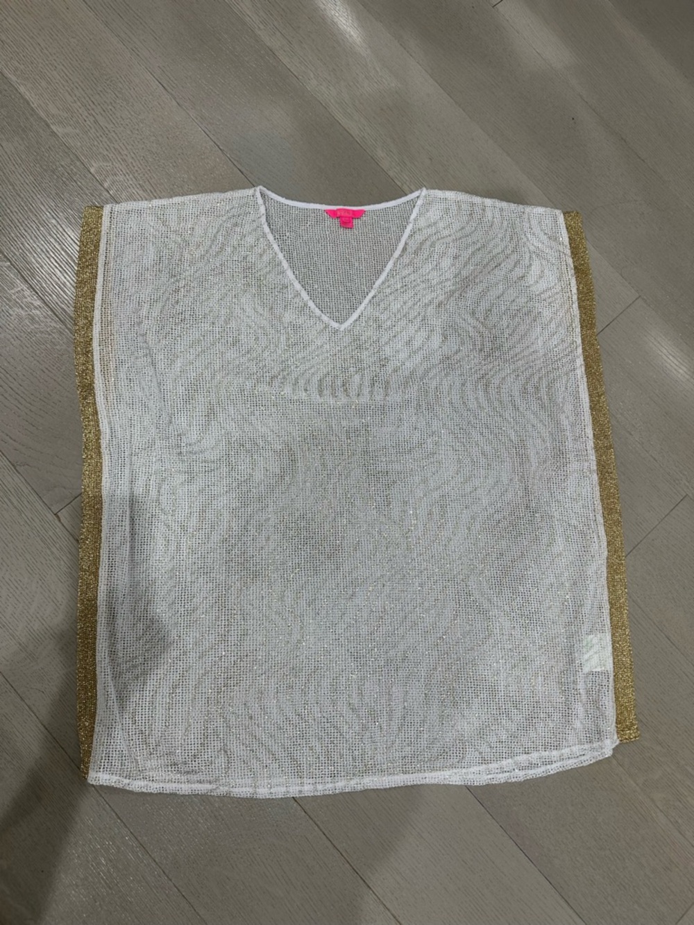 Lilly Pulitzer White Mesh Swim Coverup with Gold Trim